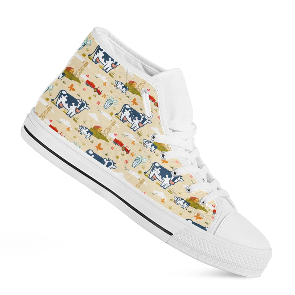 Cartoon Dairy Cow Farm Pattern Print White High Top Sneakers