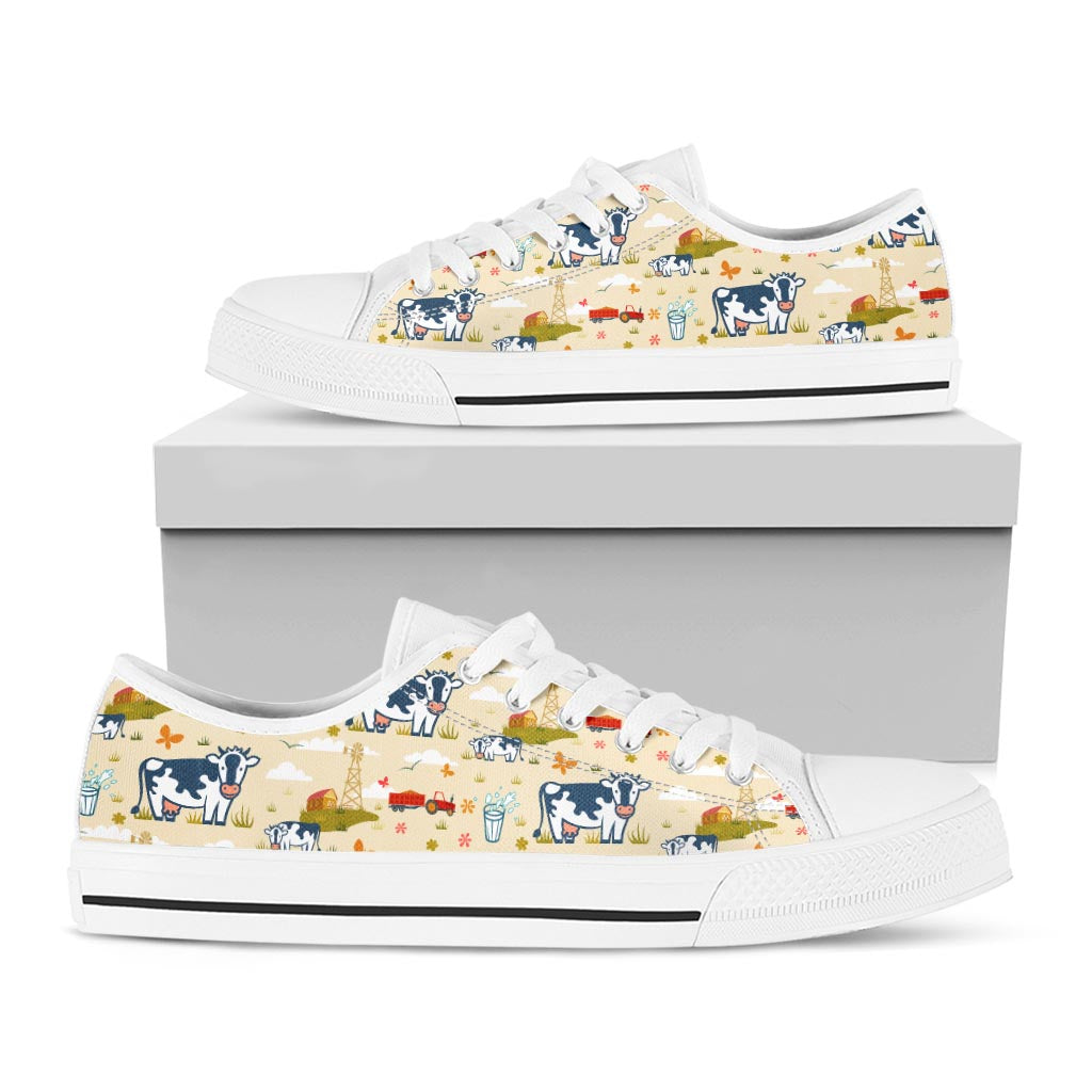 Cartoon Dairy Cow Farm Pattern Print White Low Top Sneakers