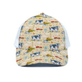 Cartoon Dairy Cow Farm Pattern Print White Mesh Trucker Hat