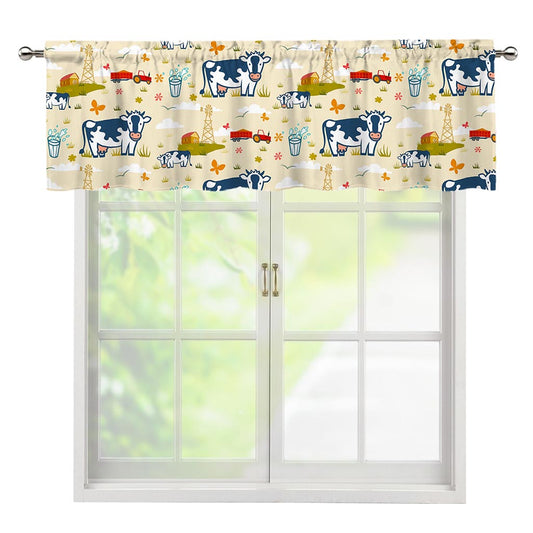 Cartoon Dairy Cow Farm Pattern Print Window Valance