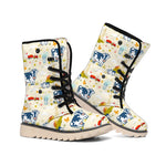 Cartoon Dairy Cow Farm Pattern Print Winter Boots