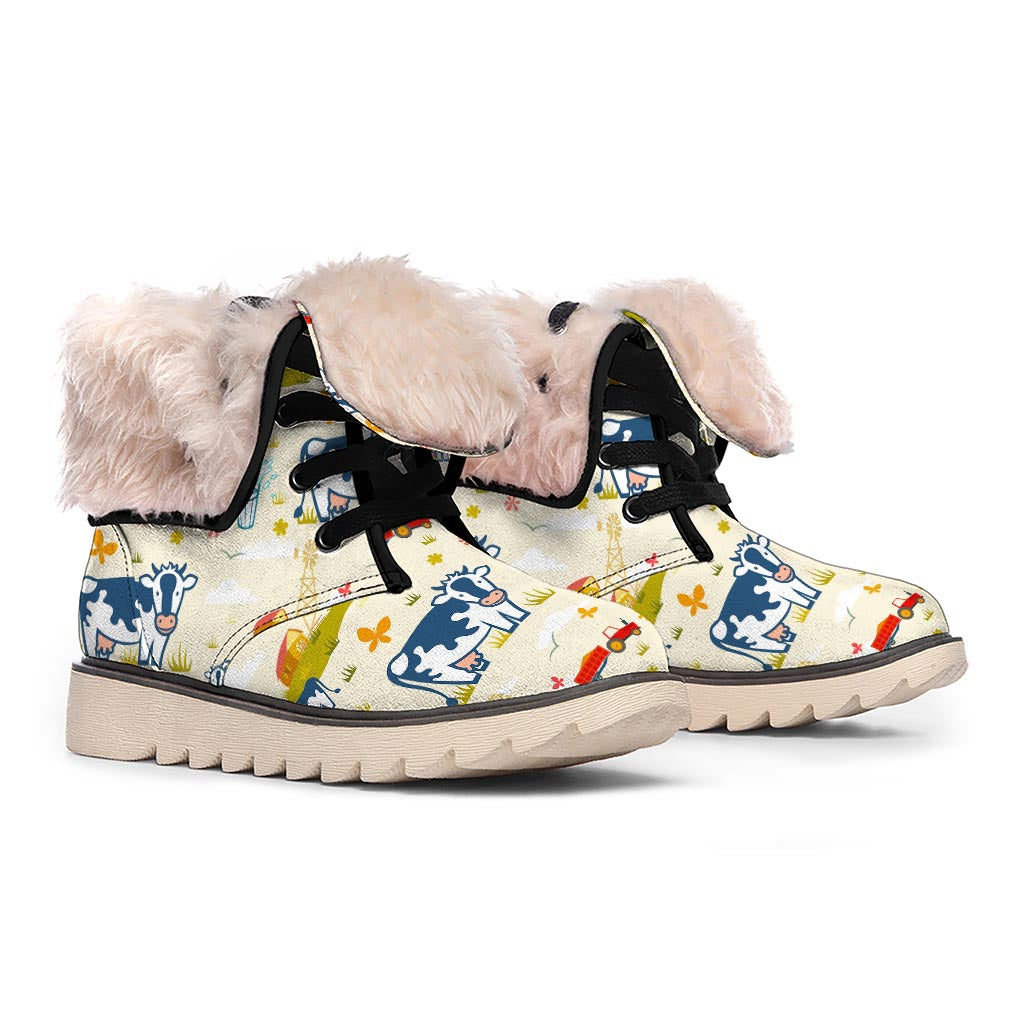 Cartoon Dairy Cow Farm Pattern Print Winter Boots