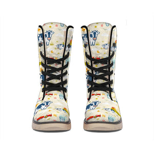 Cartoon Dairy Cow Farm Pattern Print Winter Boots