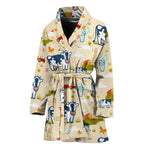 Cartoon Dairy Cow Farm Pattern Print Women's Bathrobe