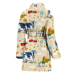 Cartoon Dairy Cow Farm Pattern Print Women's Bathrobe