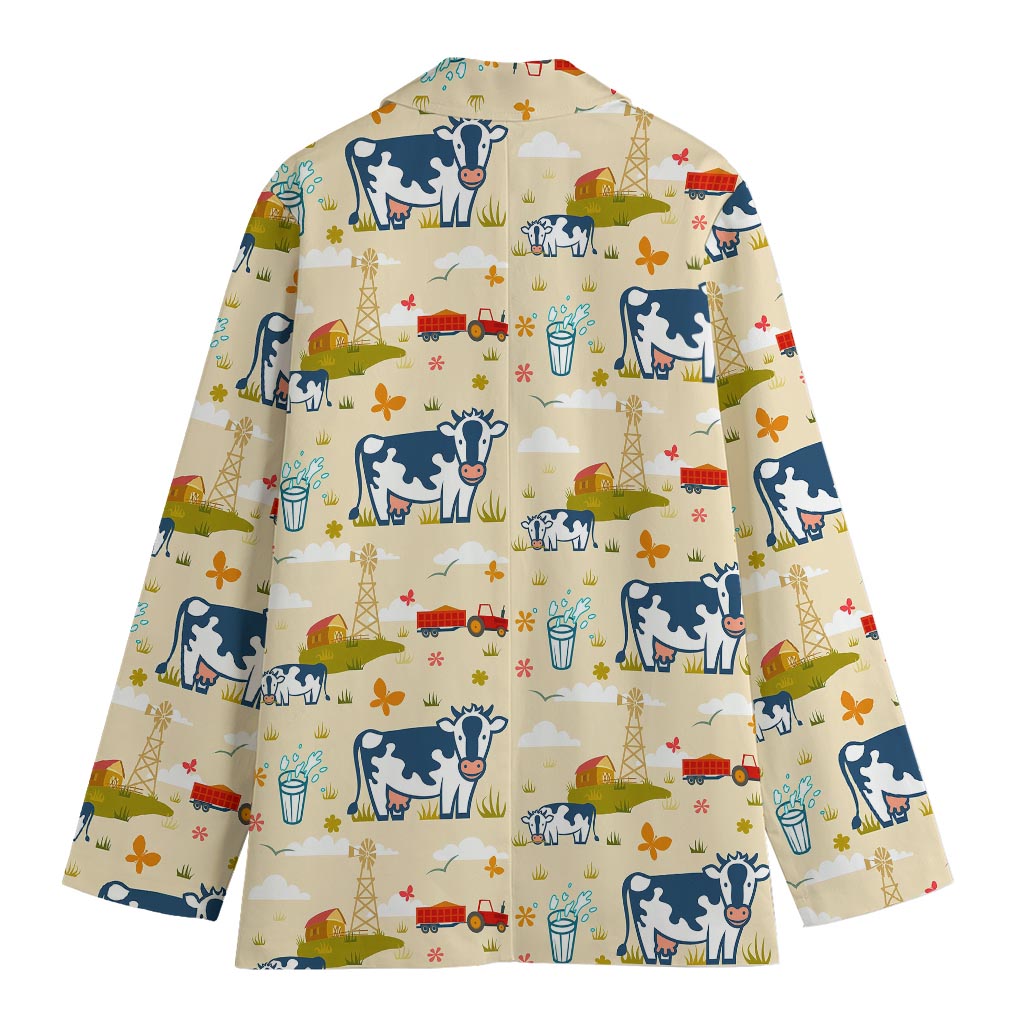 Cartoon Dairy Cow Farm Pattern Print Women's Cotton Blazer