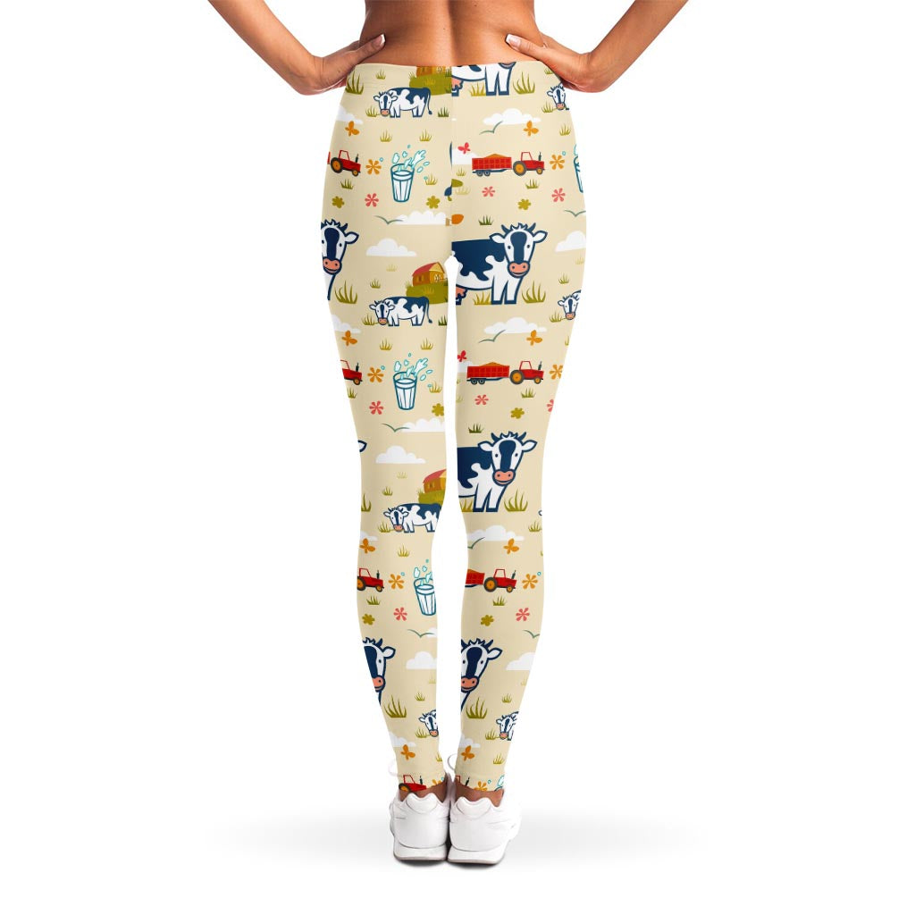 Cartoon Dairy Cow Farm Pattern Print Women's Leggings