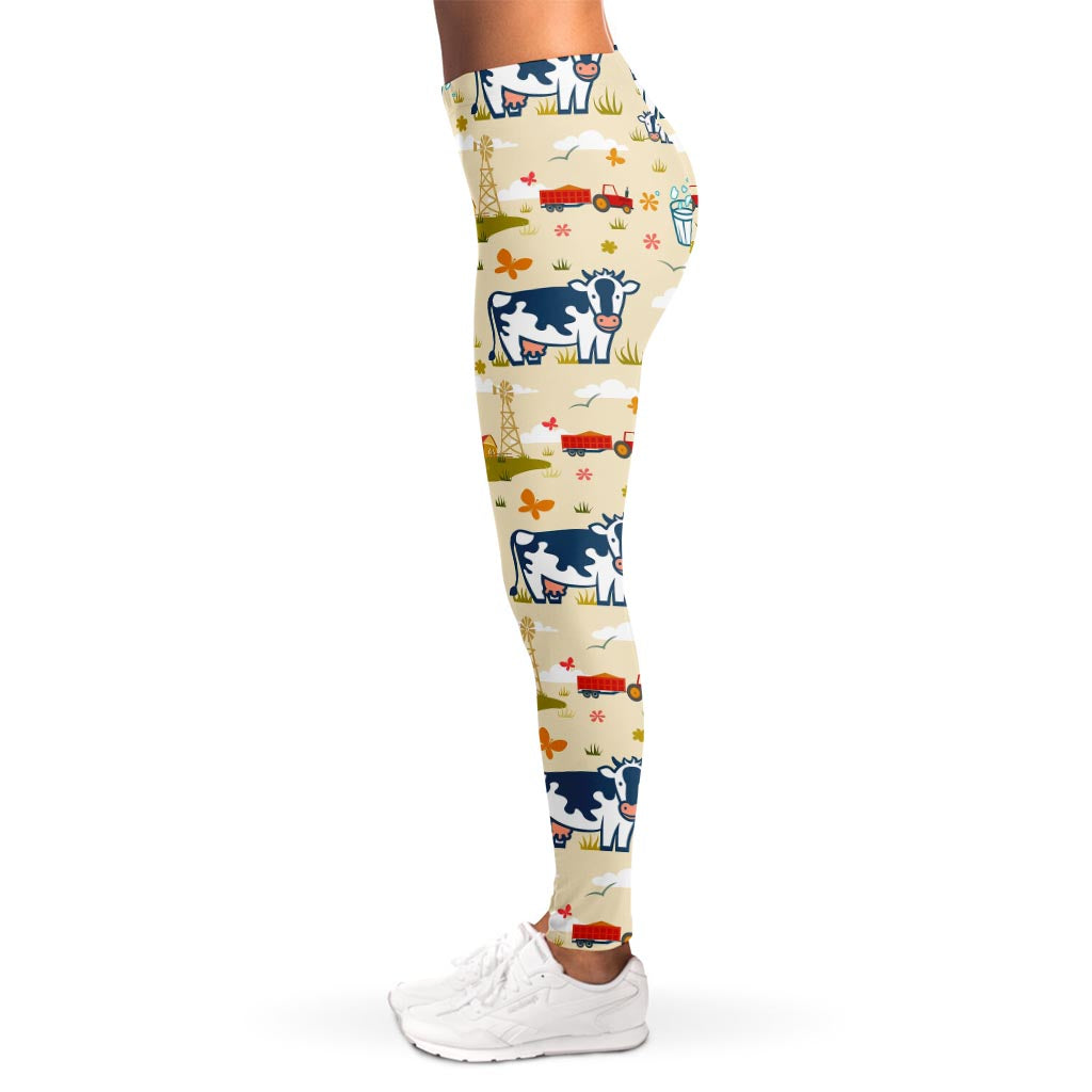 Cartoon Dairy Cow Farm Pattern Print Women's Leggings