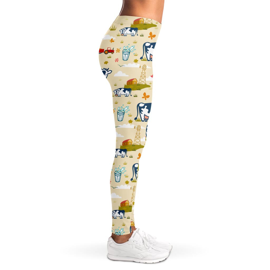 Cartoon Dairy Cow Farm Pattern Print Women's Leggings