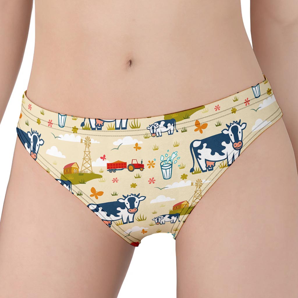 Cartoon Dairy Cow Farm Pattern Print Women's Panties