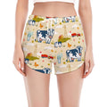Cartoon Dairy Cow Farm Pattern Print Women's Split Running Shorts