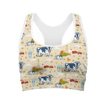 Cartoon Dairy Cow Farm Pattern Print Women's Sports Bra
