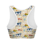 Cartoon Dairy Cow Farm Pattern Print Women's Sports Bra