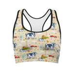 Cartoon Dairy Cow Farm Pattern Print Women's Sports Bra