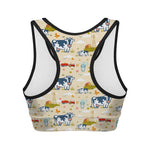 Cartoon Dairy Cow Farm Pattern Print Women's Sports Bra