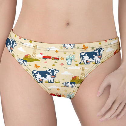 Cartoon Dairy Cow Farm Pattern Print Women's Thong