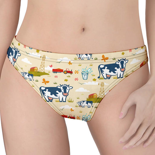 Cartoon Dairy Cow Farm Pattern Print Women's Thong