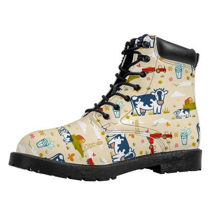 Cartoon Dairy Cow Farm Pattern Print Work Boots