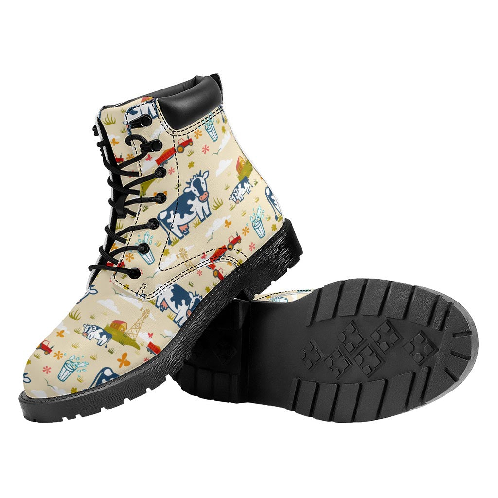 Cartoon Dairy Cow Farm Pattern Print Work Boots