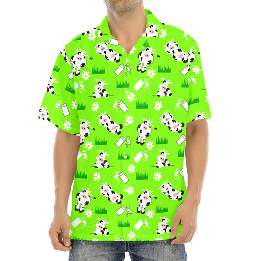 Cartoon Daisy And Cow Pattern Print Aloha Shirt
