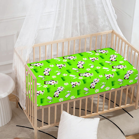Cartoon Daisy And Cow Pattern Print Baby Crib Sheet