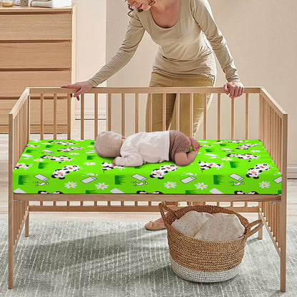 Cartoon Daisy And Cow Pattern Print Baby Crib Sheet