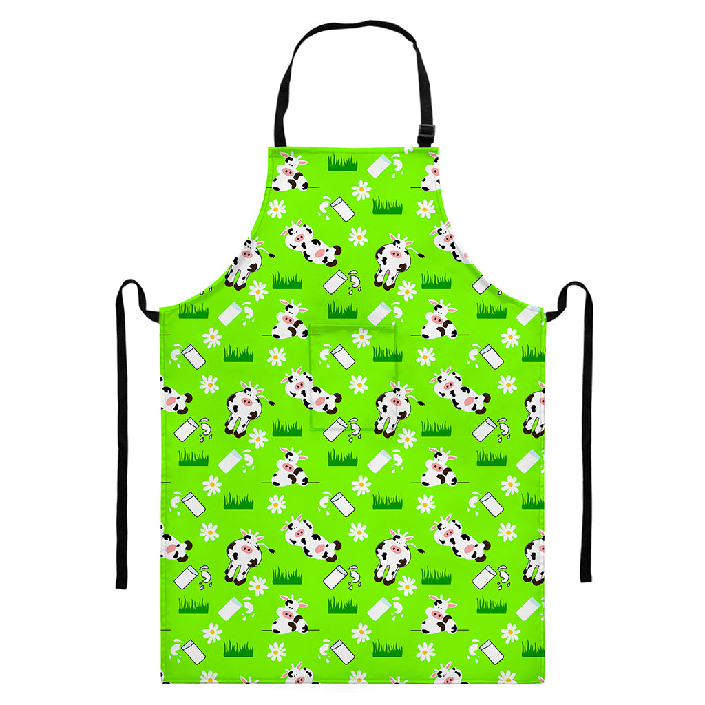 Cartoon Daisy And Cow Pattern Print Bib Apron With Pocket