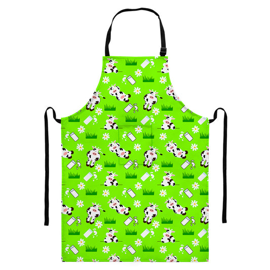 Cartoon Daisy And Cow Pattern Print Bib Apron With Pocket