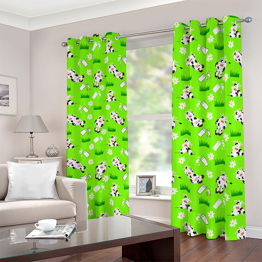 Cartoon Daisy And Cow Pattern Print Blackout Grommet Curtains