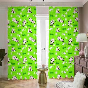 Cartoon Daisy And Cow Pattern Print Blackout Pencil Pleat Curtains