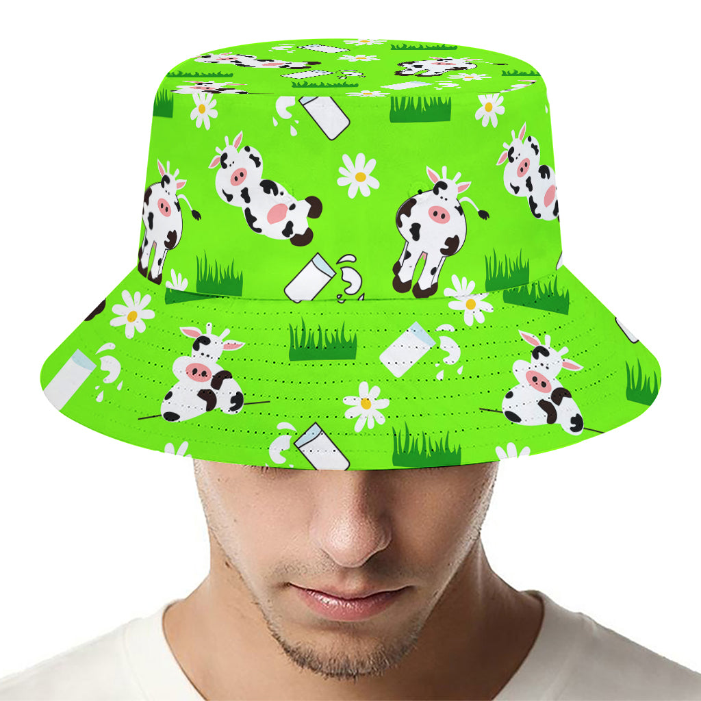 Cartoon Daisy And Cow Pattern Print Bucket Hat