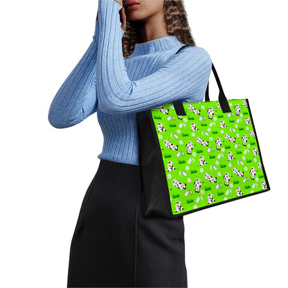 Cartoon Daisy And Cow Pattern Print Canvas Tote Bag