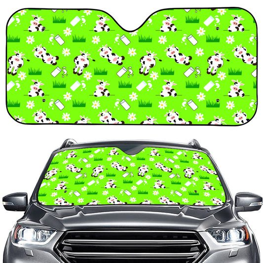 Cartoon Daisy And Cow Pattern Print Car Windshield Sun Shade