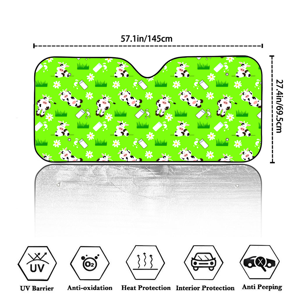 Cartoon Daisy And Cow Pattern Print Car Windshield Sun Shade