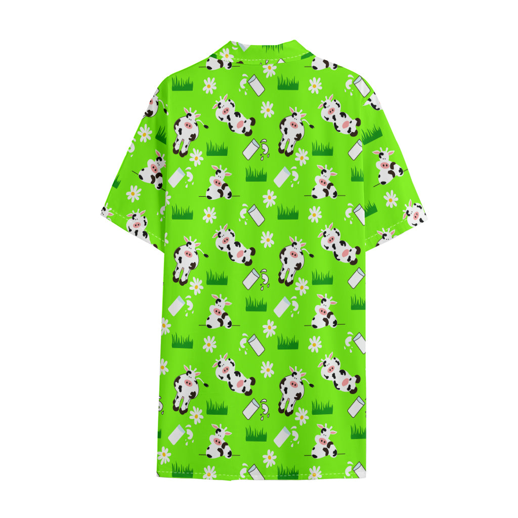 Cartoon Daisy And Cow Pattern Print Cotton Hawaiian Shirt