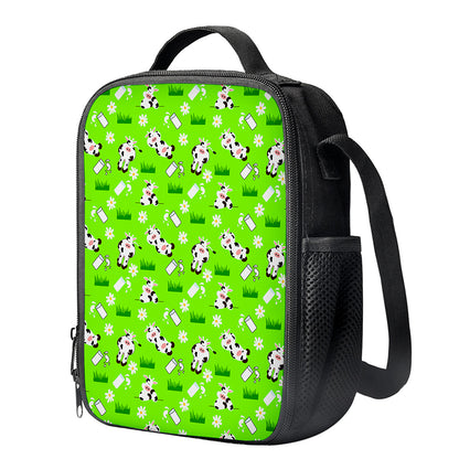 Cartoon Daisy And Cow Pattern Print Crossbody Lunch Bag