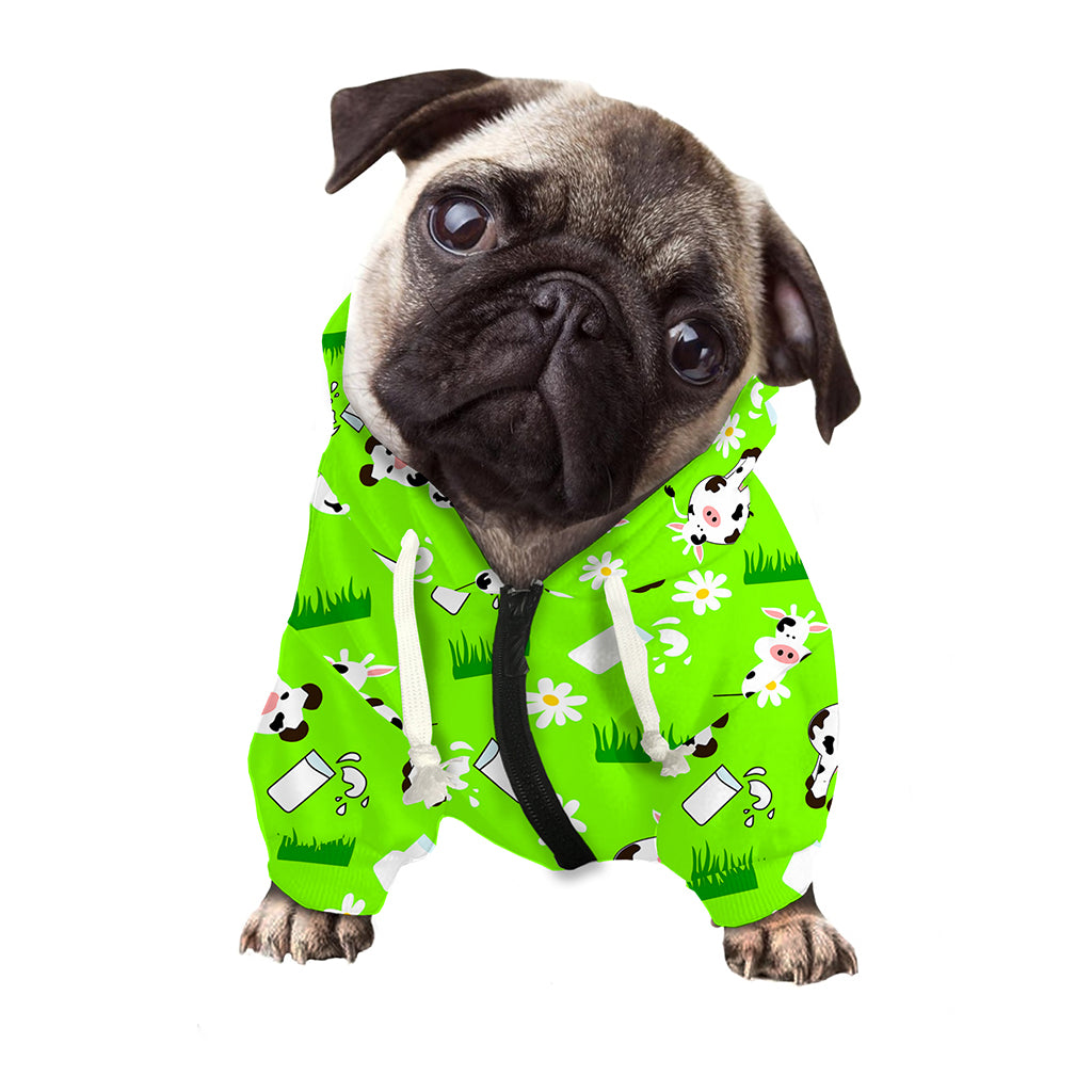 Cartoon Daisy And Cow Pattern Print Dog Zip Up Hoodie