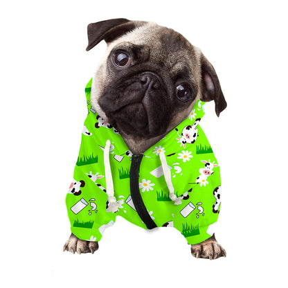 Cartoon Daisy And Cow Pattern Print Dog Zip Up Hoodie