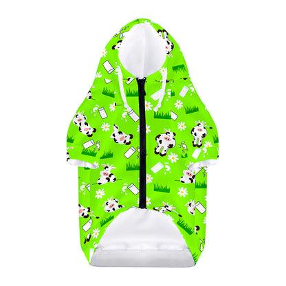 Cartoon Daisy And Cow Pattern Print Dog Zip Up Hoodie