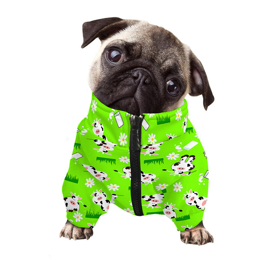 Cartoon Daisy And Cow Pattern Print Dog Zip Up Jacket