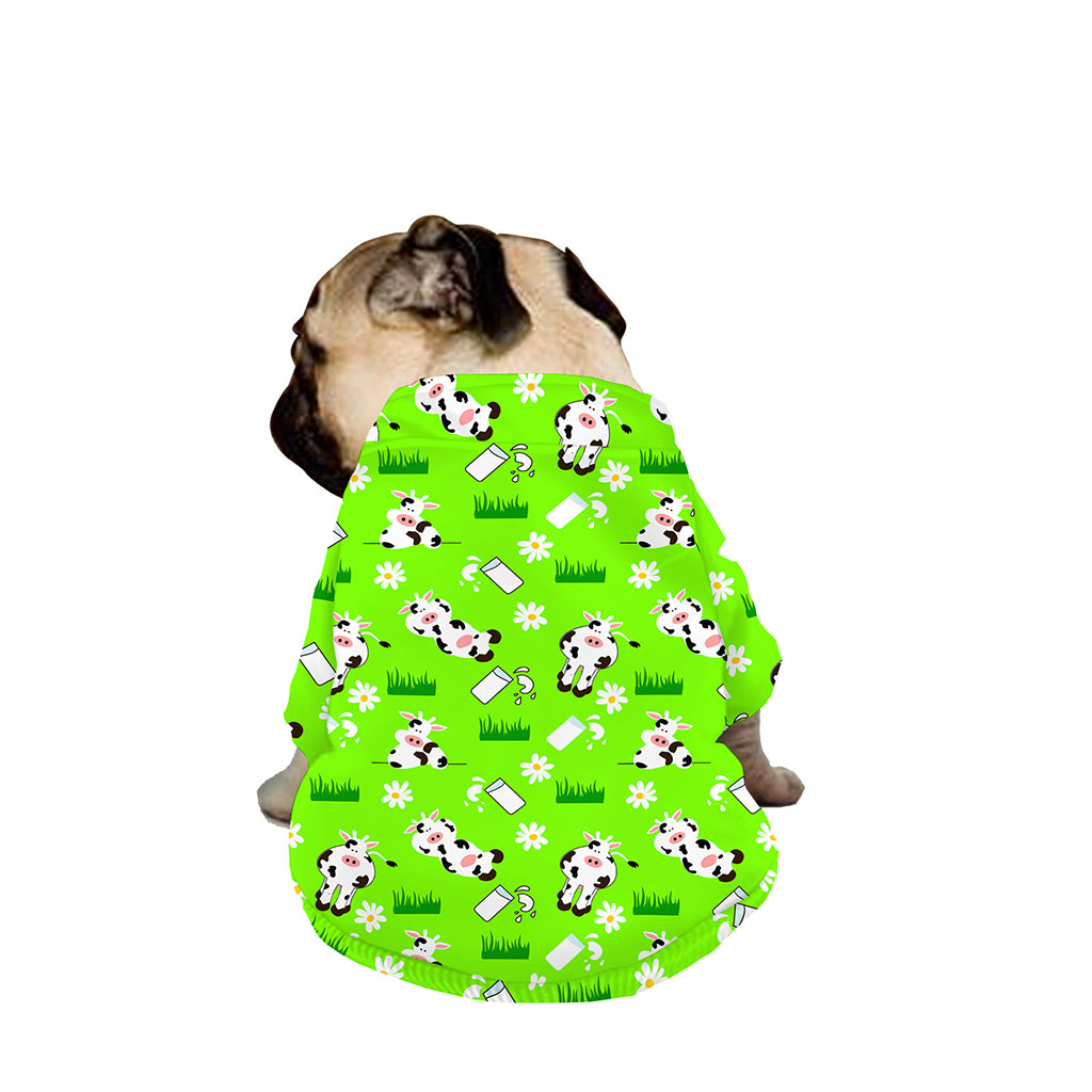 Cartoon Daisy And Cow Pattern Print Dog Zip Up Jacket