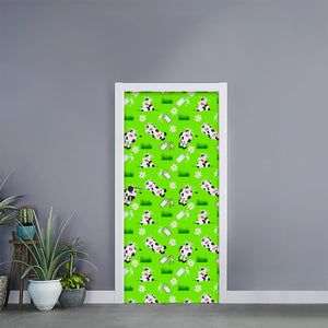 Cartoon Daisy And Cow Pattern Print Door Sticker