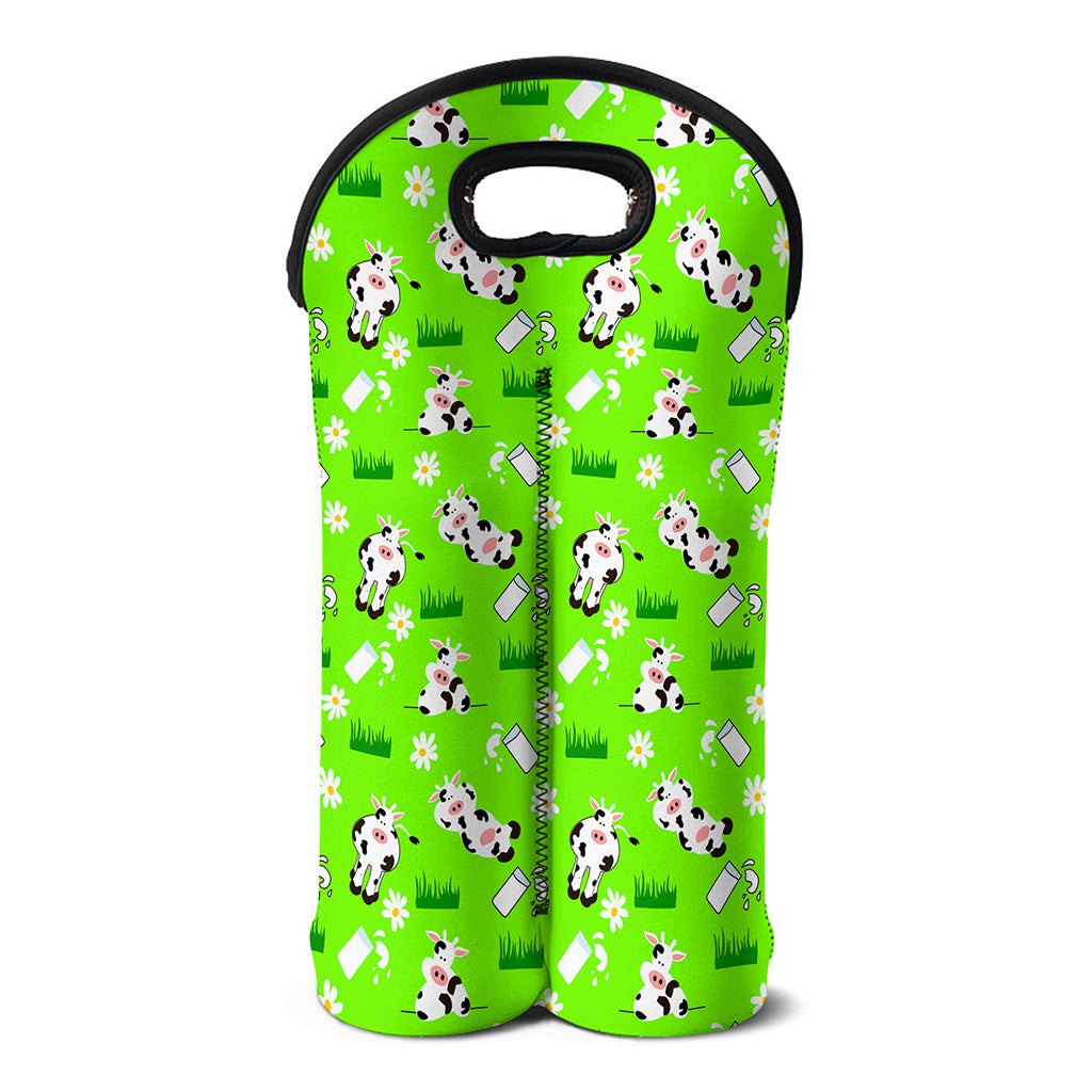 Cartoon Daisy And Cow Pattern Print Double Neoprene Wine Tote