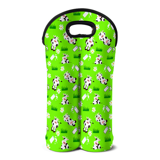 Cartoon Daisy And Cow Pattern Print Double Neoprene Wine Tote