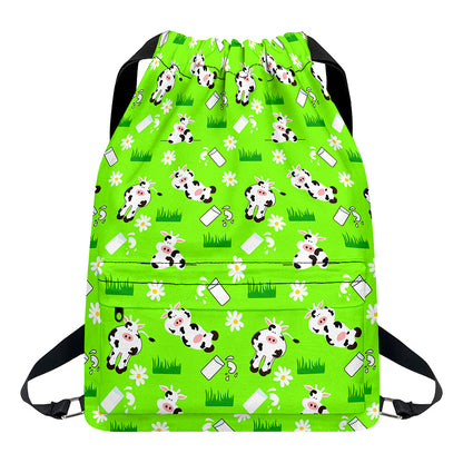 Cartoon Daisy And Cow Pattern Print Drawstring Backpack