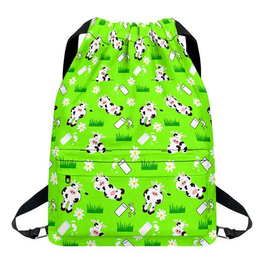 Cartoon Daisy And Cow Pattern Print Drawstring Backpack