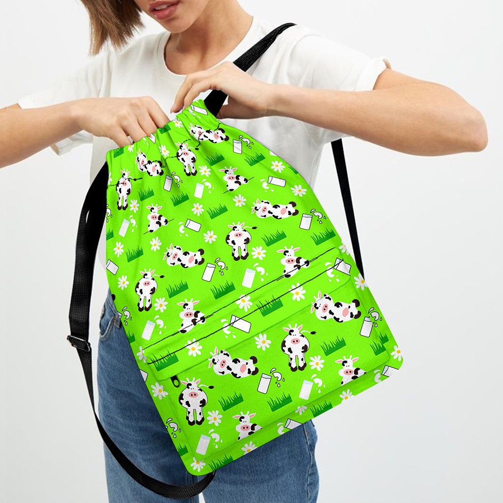 Cartoon Daisy And Cow Pattern Print Drawstring Backpack