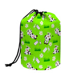 Cartoon Daisy And Cow Pattern Print Drawstring Makeup Bag