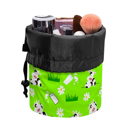Cartoon Daisy And Cow Pattern Print Drawstring Makeup Bag