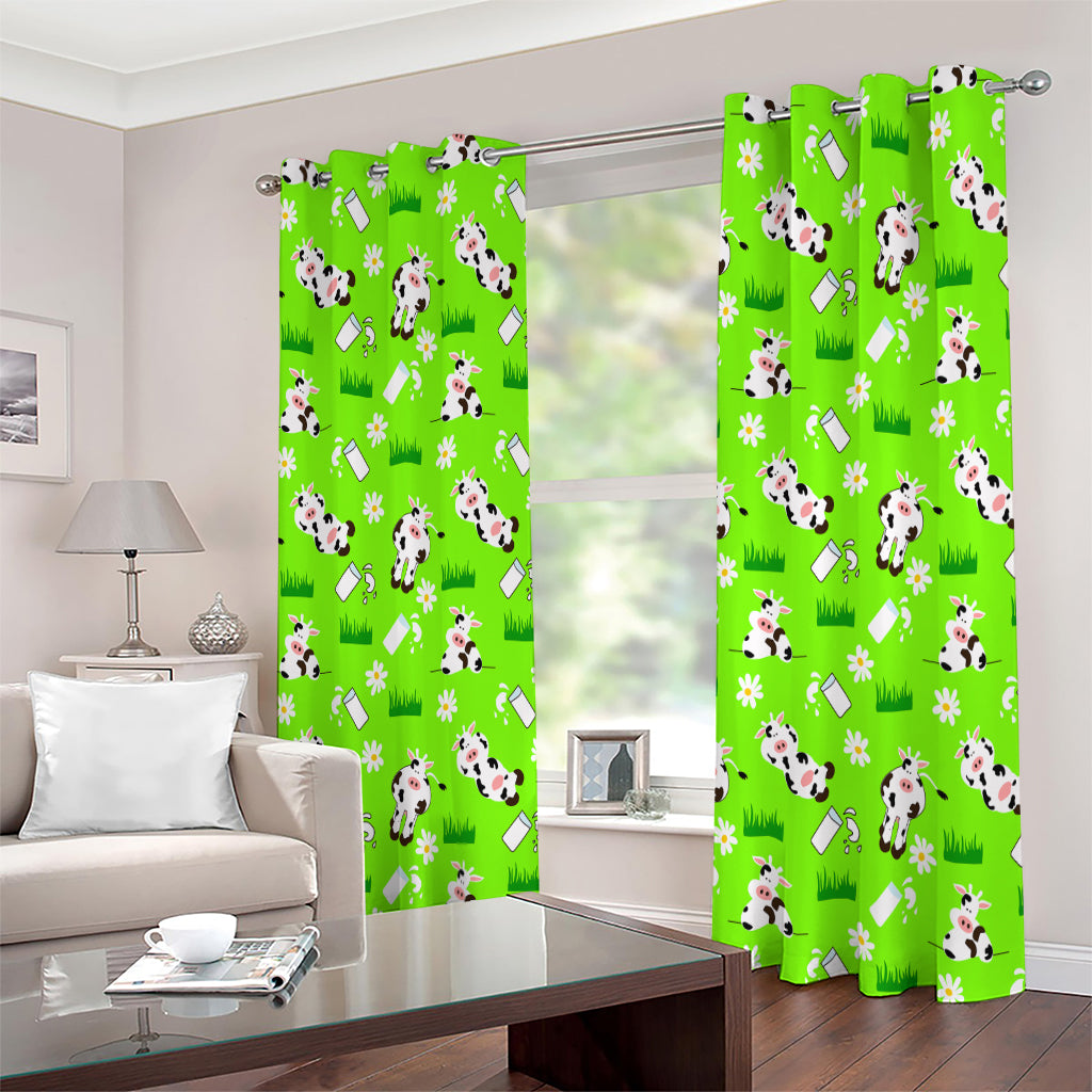 Cartoon Daisy And Cow Pattern Print Extra Wide Grommet Curtains